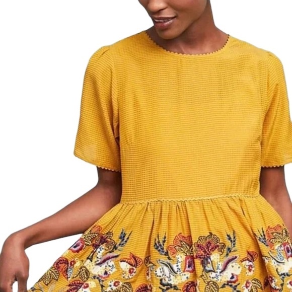 Anthropologie Bhanuni by Jyoti Mustard Yellow Embellished Peplum Top Size small - Picture 12 of 12